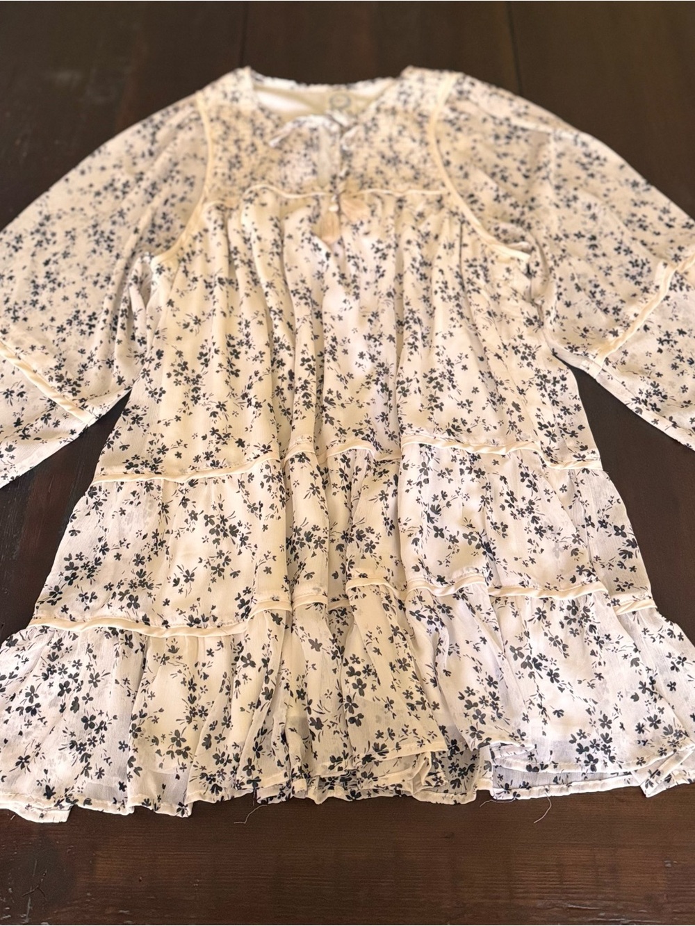 Woman Cream Floral Tiered Dress